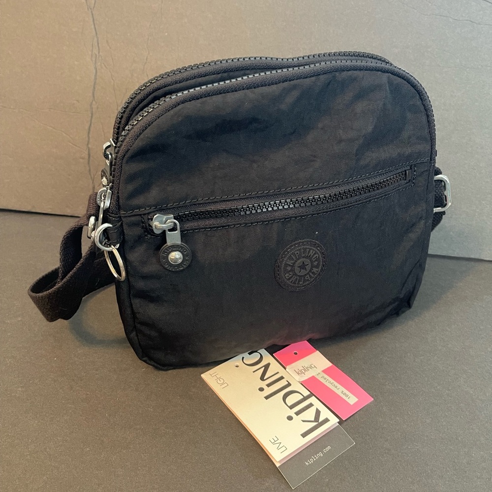 Kipling Keefe Crossbody Bag, black tonal. NWDT. Monkey missing when purchased.